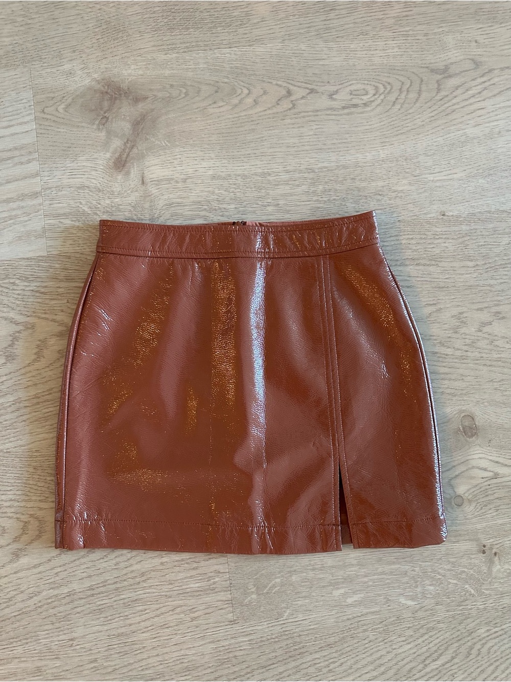 Wilfred Patent Faux Leather Mini Skirt with side slit